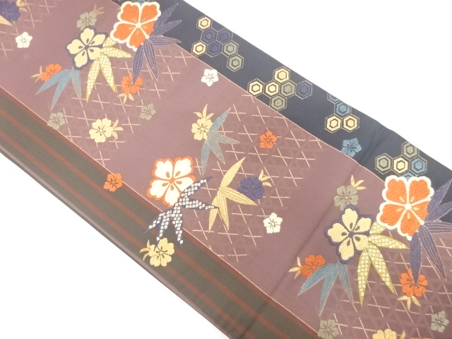 JAPANESE FUKURO OBI / WOVEN UME & STRIPE